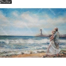 Zhui Star Full Square Drill 5D DIY Diamond Painting "Couple by the sea" 3D Embroidery Cross Stitch Rhinestone Mosaic Decor 2024 - buy cheap