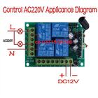 Sistema de controle remoto sem fio rf dc12v 4ch, 4 transmissores e 1 receptor, controle remoto universal para portão, receptor de rádio - foto 2026