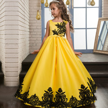 New Flower Girls Yellow V-neck Dresses Sleeveless Lace Flowers Ball Gown Birthday Party Little Sweet Girls Special Pageant Gowns 2024 - buy cheap