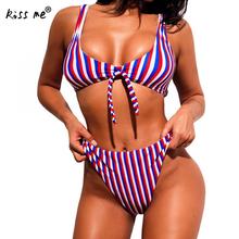 Cordão listrado Biquíni 2018 das Mulheres Terno de Natação de Cintura Alta Maiô Swimwear Das Mulheres Verão Top Set Bikini Brasileiro 2024 - compre barato