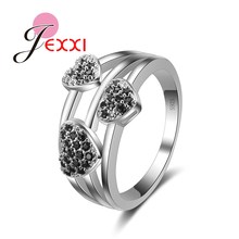 Trendy Women Wedding Bands Hollow Black Stone Romantic Heart Shape Party Rings High Quality  Silver Fashion Jewelry 2024 - buy cheap