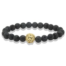 Antiguo 24 K Leo León cabeza pulsera hombres negro roca Lava piedra cuentas encanto pulseras joyería Masculino Plusera 2024 - compra barato