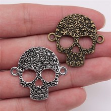 WYSIWYG 10pcs 32x30mm Antique Silver Color Skull Connector Charms Skull Charms Connector Skull Charms For Jewelry Making 2024 - buy cheap