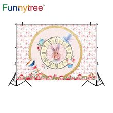 Funnytree niños tema fotografía Fondo reloj de conejo floral magic hat taza Rosa Fondo foto sesión fotográfica nuevo accesorio de foto 2024 - compra barato