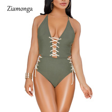 Ziamonga 2018 New Beach Wear Mulheres Verão Bandage Bodysuits Spaghetti Strap Side Oco Out Celebridade Sexy Collants Bodysuit Mulheres 2024 - compre barato