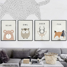 BANMU Print Modern Simple Cartoon Fox Deer Bear on Wall Art Canvas Painting Animal Wall Poster Kids Children Bedroom Home Decor 2024 - buy cheap