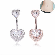 Surgical Steel Dangle Navel Rings CZ Crystal Women Navel Bars Fashion Double Heart Belly Button Ring Piercing Body Jewelry 2024 - buy cheap