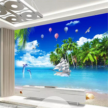 Beibehang-papel tapiz fotográfico personalizado, mural de paisaje marino, árbol de coco, Fondo de TV, decoración del hogar, papel de pared infantil 2024 - compra barato
