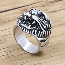 Anel de tigre antigo personalidade em aço inoxidável 316l, anel masculino com design exclusivo de cor prata, joias de animais para homens 2019 2024 - compre barato