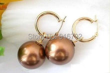 Wholesale  >>>>HOT Huge AAAA+ 16mm chocolate South Sea Shell Pearl NEW- Gold Earrings 2024 - buy cheap