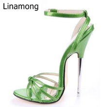 Woman sandals summer new fashion 16 cm red green high heels metal thin heel peep toe large size female party show shoes 2024 - buy cheap