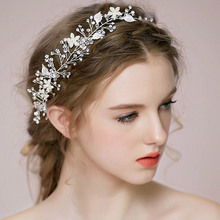 European Bride Crystal Pearl Headbands Headpiece Handmade Shiny Rhinestone Leaf Headband Flower Wedding Crown Hair Jewelry ML184 2024 - buy cheap