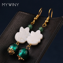 MYWINY ethnic pink white shell rabbit drop dangle earrings for women,  green Manual coloured glaze beads vintage earrings 2024 - buy cheap