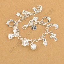 Requintado real 925 prata esterlina charme pingentes para a mulher pulseira com cruz lua coração relógio feminino moda jóias 2024 - compre barato