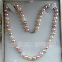 LL <1625 encantador collar de perlas reales de 18 pulgadas blanco púrpura Rosa Multicolor de 7-8mm 2024 - compra barato