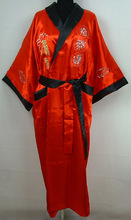 Двусторонний женский халат в китайском стиле, красный и черный цвета, пижама, двустороннее шелковое атласное кимоно с вышивкой драконов, один размер, S0004 2024 - купить недорого
