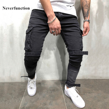 Calça jeans masculina de bolso multiuso, calça de estilo hip hop para homens, slim para corrida, hip hop, motociclista 2024 - compre barato