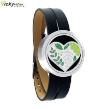 Vicky Home Enamel Stainless Steel Leather Locket Bangles Essential Oils Aromatherapy Locket Diffuser Perfume Locket Bracelets 2024 - buy cheap