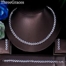 ThreeGraces Newest Bridal Royal Blue Flower CZ Crystal Bracelets Earrings Jewelry Silver Color 3PCS Wedding Necklace Sets JS126 2024 - buy cheap