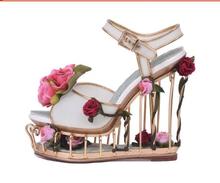 Peep Toe Woman Sandal Rose Caged Heels Platform Wedge Sandal Flower PVC 17CM Cutouts Gladiator sandal 2024 - buy cheap