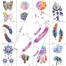 COKTAK Watercolor Birds Feather Temporary Tattoos Realistic Sticker 3D Flash Waterproof Tattoo For Women Fake Body Art Tatoos 2024 - buy cheap