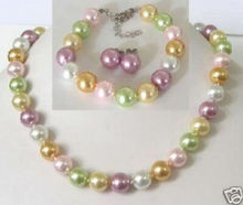 Hot sale new Style >>>>12mm multicolor shell pearl necklace bracelet Earring Set 2024 - buy cheap