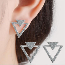 100% 925 prata esterlina jóias zircônia brilhante cristal oco triângulo brincos para presente de moda feminina atacado 2024 - compre barato