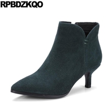 Suede Winter High Quality Fall Green Pointy Booties Shoes Ankle Pointed Toe 2021 Stiletto Women Boots Medium Heel Short Chinese 2024 - buy cheap
