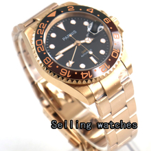 40mm PARNIS black dial Sapphire glass golden case date GMT automatic mens watch 2024 - buy cheap