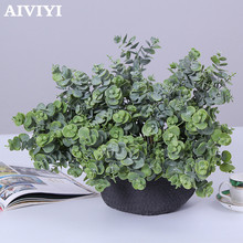 7 cabeça Artificial planta de plástico falso buquê de flores simulação folhas de eucalipto jardim de casa loja de decoração de mesa folha 2024 - compre barato