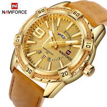 Naviforce relógio masculino impermeável, relógios de pulso esportivo, masculino de couro e ouro quartzo com data 2024 - compre barato
