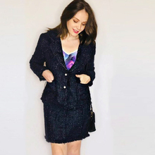 Chaqueta de Tweed + falda para mujer, traje azul oscuro para Primavera/otoño, pantalones cortos de 2 piezas, abrigo chaqueta Mujer 2024 - compra barato