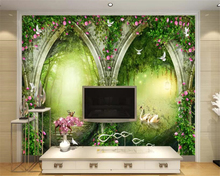 Beibehang papel de parede para quarto de criança fantasia floresta arcos flores videira cisne jardim decoração papel de parede fundo de tv 3d mural 2024 - compre barato