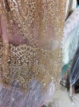 SH-372 gold Hand print glitter african india mesh tulle lace fabric fashion french net lace 2024 - buy cheap