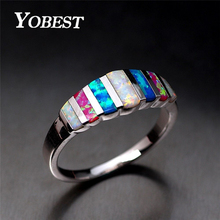 Yobest-Anillo de circonia con ópalo de fuego colorido para mujer, sortija de boda, joyería, Color plateado, venta al por mayor 2024 - compra barato