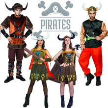 Adult Couples Viking Pirate Costume  Cosplay Party Performance Halloween Pirate for Women Pirate Dress for Men 2024 - buy cheap