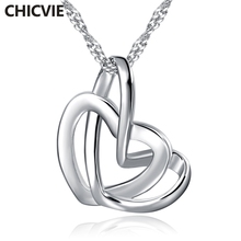 CHICVIE New Double Heart Crystal Wedding Necklace&Pendants For Women Display Jewelry Necklace Chain Statement Necklace SNE190067 2024 - compre barato