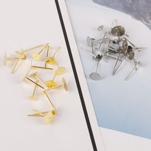 100pcs Gold Silver Metal Earring Stud Blank Base Fit For 4 6 8mm Earring Flat Base Pins Settings DIY Jewelry Earrings Making 2024 - buy cheap