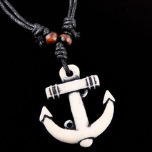 Hot Selling Fashion Men Women's White Yak Bone Carved Anchor Pendant Necklace Choker Navy Style For Sailor Gift MN522 2024 - buy cheap