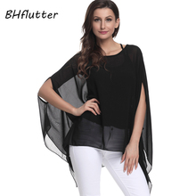 BHflutter Black Chiffon Tops Women Shirts Plus Size 5XL 6XL 2018 New Arrival Solid Casual Batwing Summer Blouses Chemise Femme 2024 - buy cheap