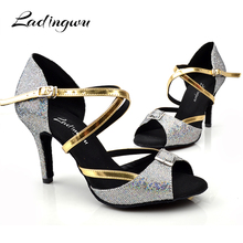 2018 New Salsa Dance Shoes Latin Woman Glitter and PU Silver Gray For Women Dance Shoes Ladies Party Ballroom Shoes Dance Sandal 2024 - buy cheap
