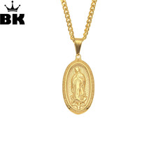 Stainless Steel Oval Saint Virgin Mary Lady of Guadalupe Pendant 3mm 24inch Cuban Chain Gold Tone Nuestra Senora de Guadalupe 2024 - buy cheap