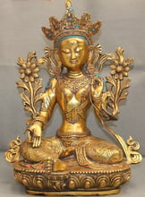 Estatua de Buda tibetano, asiento dorado de bronce tibetano de 20 pulgadas, estatua de diosa Tara Verde de 50 cm 2024 - compra barato