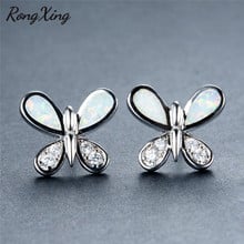 RongXing Cute Butterfly White/Blue Fire Opal Animal Stud Earrings For Women Silver Color Wedding Earring Ear0676 2024 - buy cheap