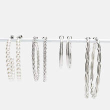 Flatfoosie 4 Pairs/Set Silver Color Big Circle Hoop Earrings for Women Crystal Round 2019 Fashion Party Loop Earrings Jewelry 2024 - buy cheap