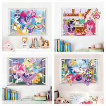 My Little Pony-pegatinas de pared 3d para decoración del hogar, carteles de películas de Anime, calcomanías de arte de pared de unicornio de dibujos animados, para habitación de niños 2024 - compra barato