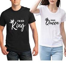 2018 Combinando O Pescoço Nova Letra T EU SOU SEU Rei e EU SOU SUA Rainha Casal Amantes de Manga Curta T-shirt Preto coroa branca Tshirt 2024 - compre barato