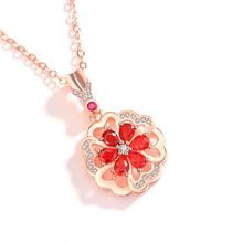 Everoyal New Fashion Silver 925 Sterling Necklace For Lady Jewelry Vintage Crystal Red Flower Pendant Necklace Women Accessories 2024 - buy cheap