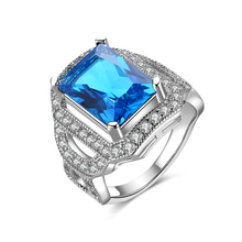 Luxury exaggeration Blue Crystal Finger Rings with Green or Clear AAA Cubic Zirconia Silver Color Ring Jewelry for women gifts 2024 - buy cheap