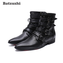 Korean Fashion Pointed Toe Winter Men Boots Black Genuine Leather Short Boots Man Motorcycle Military botas hombre Safety 2024 - buy cheap